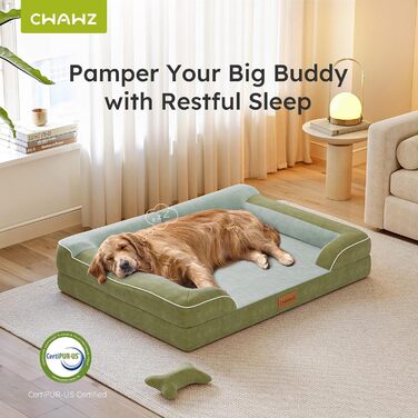 Ортопедичне ліжко для собак, 91x69 см, з іграшкою-кісткою, з охолоджуючого меморі-піни, миється, водонепроникне, неслизьке, велике ліжко для собак, світло-сіре (темно-зелене, L 107 x B 76 x H24 см)