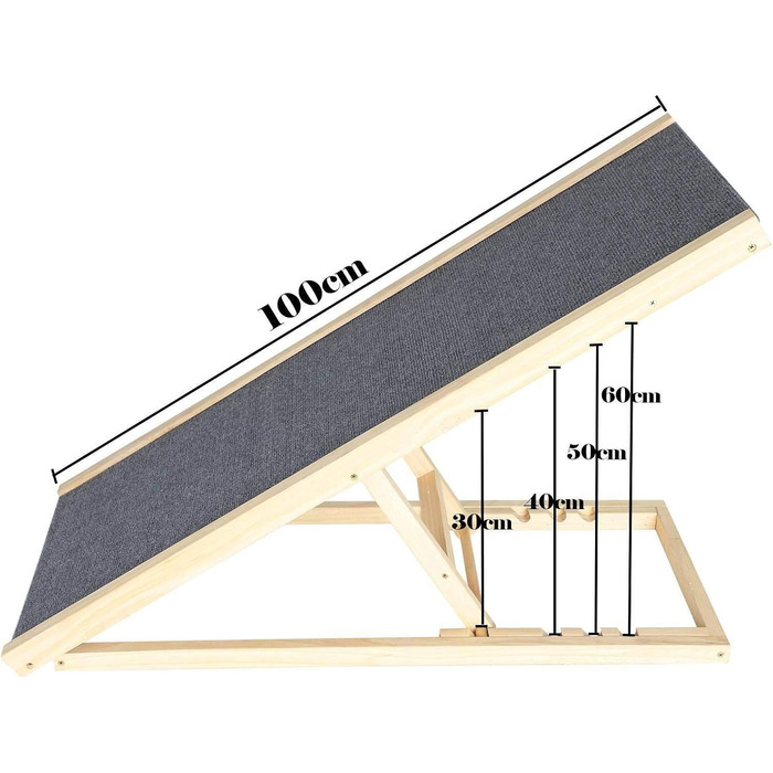 Рампа для собак Hunderampe: складана дерев'яна, 4 секції, регульована висота 30-60 см, для малих та великих собак, для ліжка, дивану, авто. Розмір 100x40x30/40/50/60 см. Антиковзаюча поверхня.