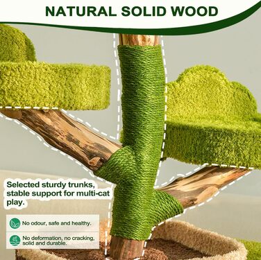 Дерев'яний кігтеточка для великих котів Kratzaum Groß 190CM XXL - багатоярусна конструкція з сизалю, платформи, будиночок, ігровий комплекс