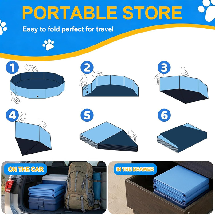 Басейн для собак складний 180x30 см, PVC, антиковзний, швидкий дренаж, блакитний