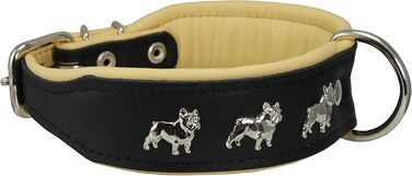 Шкіряний нашийник для собак Dogs My Love, м'який, з підкладкою, 33-39 см, 4,4 см, чорний/бежевий
