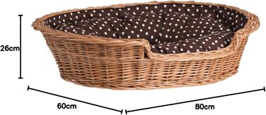 Корзина для собак з лози e-wicker24 502-60, брунатний колір, 60 x 43 x 19 см (80 x 60 x 26 см), натуральний дизайн