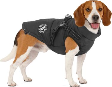 Теплий зимовий одяг для собак M+ чорного кольору: куртка, жилетка, одяг для маленьких собак, водонепроникний, з відбиваючими елементами