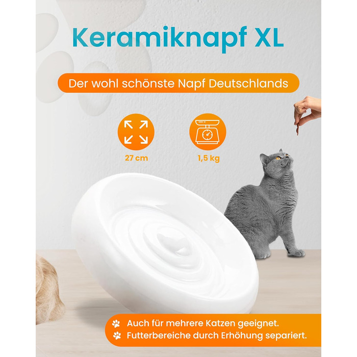 Керамічна миска для котів Lucky-Kitty XL, 27 см, для всіх порід та віку | Миска для корму котів, стійка до миття в посудомийній машині