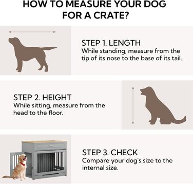 DAWNYIELD Клітка для собак, меблі, дерев'яна з відкидною дверцятами та шухлядою, стиль меблів, внутрішній вольєр для собак, стіл з поворотним миском на 360°, білий колір, біла розсувна дверцята (сіра розсувна дверцята)
