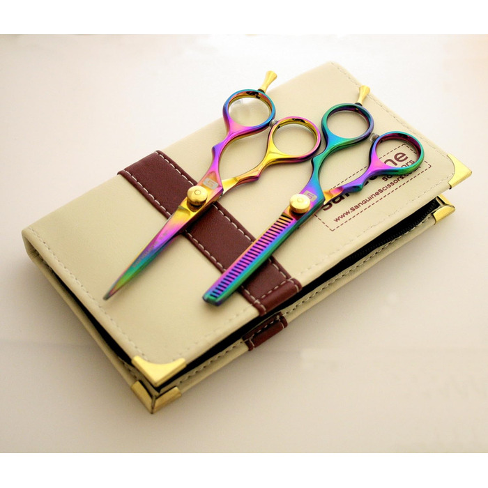 Набір професійних перукарських ножиць з ножицями для витончення, титан, з блискавкою