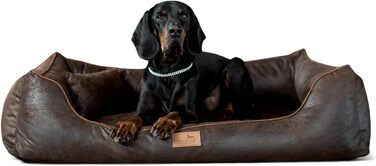 Ортопедичне ліжко для собак Tierlando® Alberto у вінтажному стилі, знімний велюровий чохол, 120x85 см, колір: коричневий