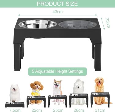 Підвищена годівниця для собак Crynvor, миска для корму та води, регульована по висоті, 5 положень, складана, для середніх та великих собак