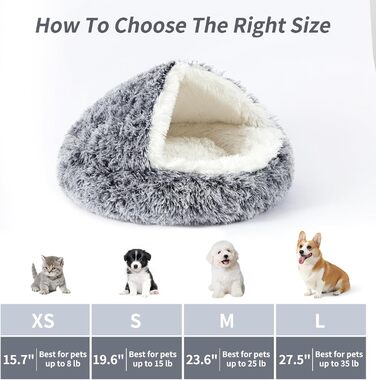 Кругле ліжко для собак та котів з капюшоном, плюшеве, гніздо-печеринка, самонагріваюче, у формі пончика, антистрес, для цуценят та кошенят, велике (27.5 дюймів), середнє (23.6 дюймів), колір: градієнт темно-сірого