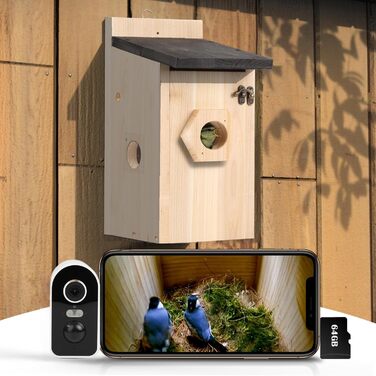 Будиночок для птахів з камерою 4MP HD, WiFi, водостійкий, нічне бачення, автоматичний запис, сповіщення в додатку, для спостереження за гніздуванням
