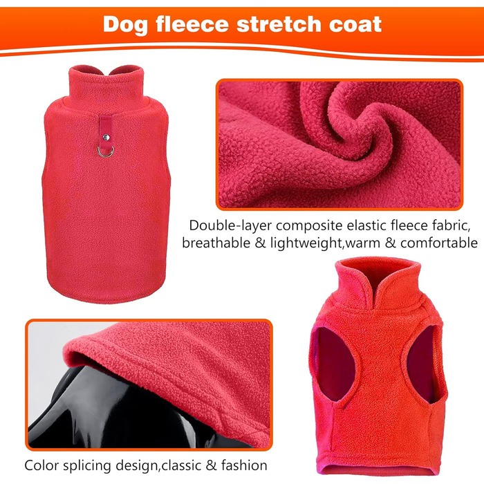 PETCUTE Тепла куртка для собак, зимовий одяг для собак, жилет для великих собак, теплий жилет для собак з шлейкою, ідеально підходить для зими, м'який флісовий жилет фіолетового кольору (S, червоний)