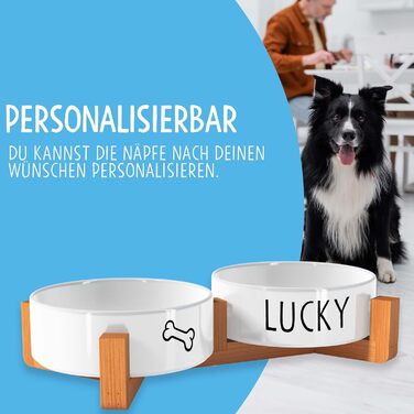 OWLBOOK Миска для собак з гравіюванням імені - подвійна миска з кераміки та бамбука, 300 мл