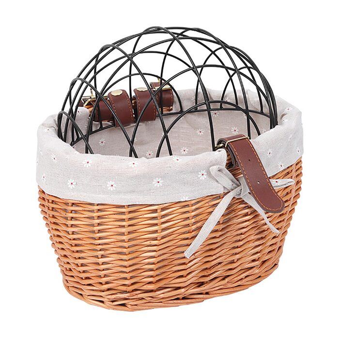 Кошик для собак на велосипед з ротангу – зручна переноска з захисним ґратом та м'яким бавовняним матрацом для багажника велосипеда