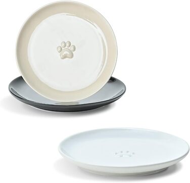 Набори мисок для котів SPUNKYJUNKY 3 шт. з кераміки. Миски для корму котів (білий, бежевий, коричневий, плоскі)