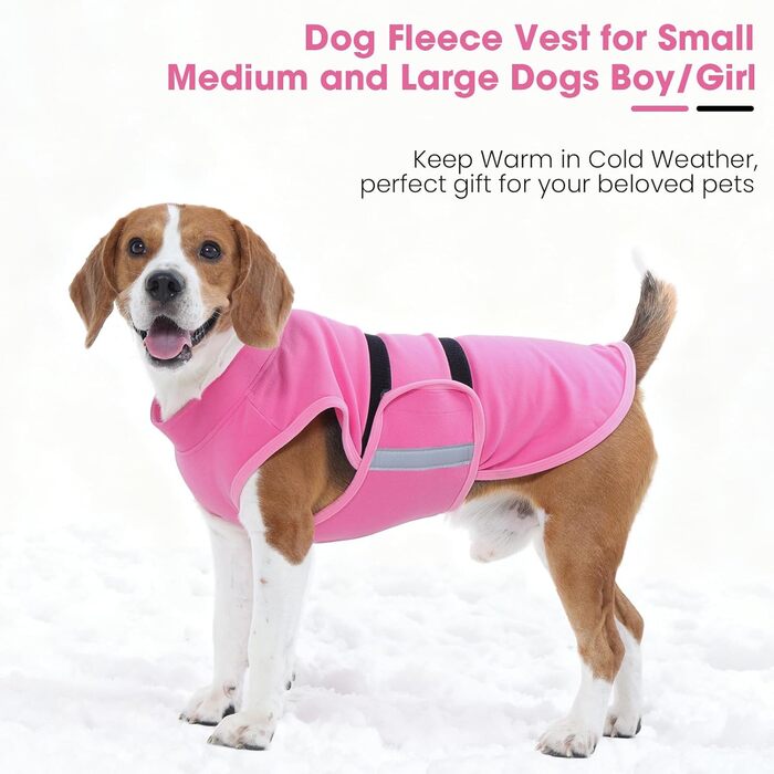 Флісовий одяг для собак Nanaki: теплий, зручний, регульований, для дрібних та середніх порід (Бігль, Бостон-Тер'єр), рожевий (Large)