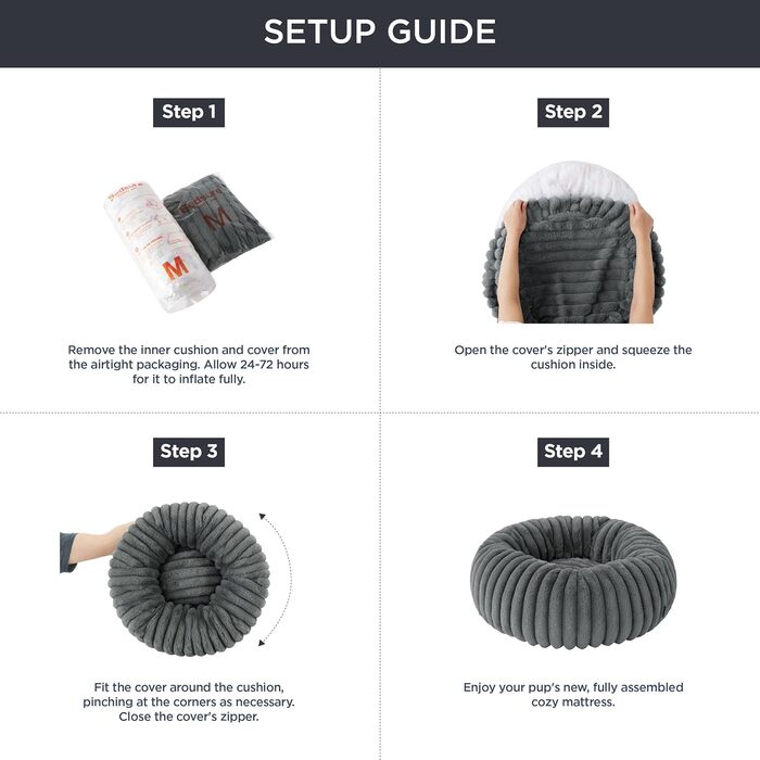 BEDSURE Ортопедичне ліжко для котів - м'яке кільце 51x51x15 см, кругле котяче ліжко з знімним чохлом з корду флісу, неслизьке дно, темно-сірий колір