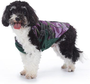 Зимовий теплий пуховик для собак з прорізами для зчеплення, вітронепроникна куртка для холодної погоди, бавовна, костюм для цуценят, маленьких та середніх собак, розмір XL (XL: Обхват грудей: 50 см, Стиль 8: фіолетовий камуфляж)