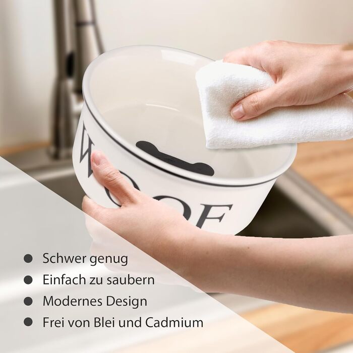 Миска для собак Autumnlife з кераміки, піднята, 2,2 л - миска для корму та води для середніх та великих собак, біла