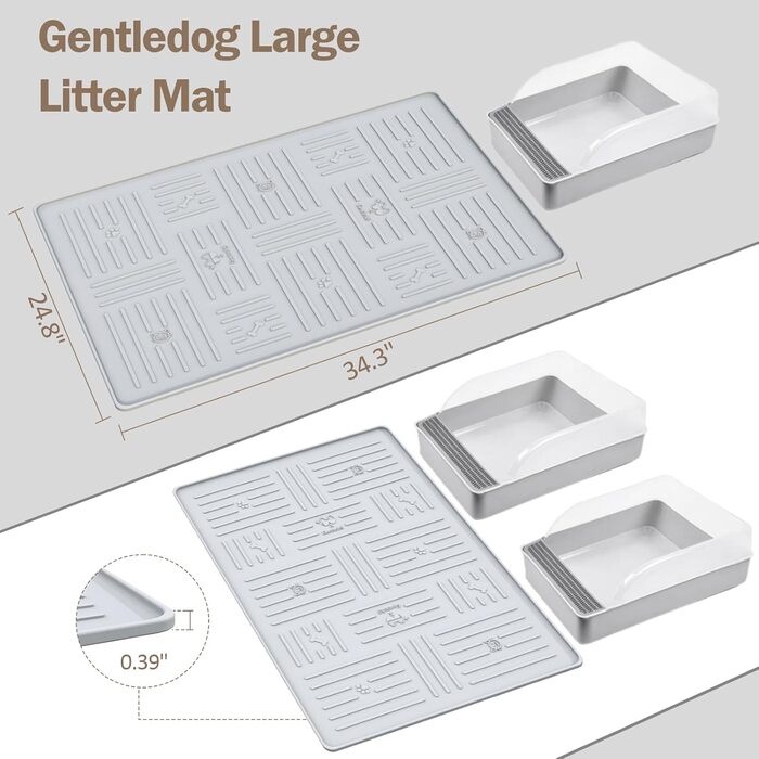 Килимок для котячого туалету GentleDog, великий, силіконовий, 87,1 x 63 см, сірий, вологостійкий