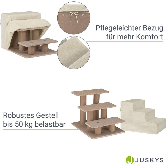Сходинка для собак та котів Juskys - 3 сходинки, плюшевий знімний чохол, для ліжка, дивану, авто (Бежевий)