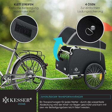 Причіп для велосипеда KESSER® вантажний, 120 літрів, сірий/чорний, з дахом та складною високою тягою
