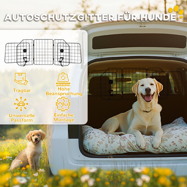 PawHut Dog Guard Car Універсальні ворота багажника регульовані 93-150 см зі сталі в чорному кольорі, роздільник для собак