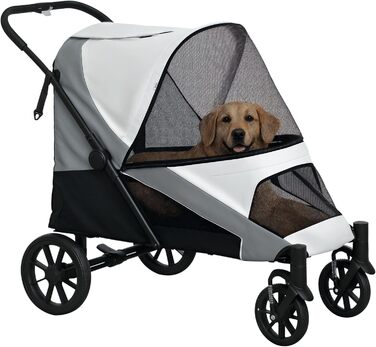 PawHut Візок для собак та котів, розкладний, до 30 кг, з подушкою, сіткою, гальмівною системою (Сірий)