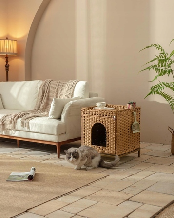 Шафа-будиночок для кота Klippehop з ротанга з лотком, 52x47x48,5 см