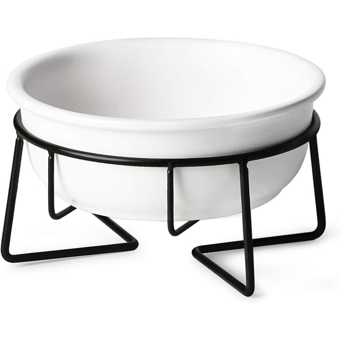 КерамІчна годівниця для котів з металевим підставкою, 340 мл, біла