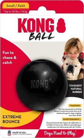 KONG Extreme м'яч з отвором для собак малих порід, міцна іграшка з натурального каучуку, чорний, для тренувань та ігор