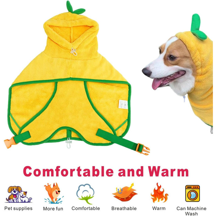 Жакардовий халат для собак Mosucoirl, XL, жовтий, з капюшоном, з мікрофібри, швидковисихаючий, для купання