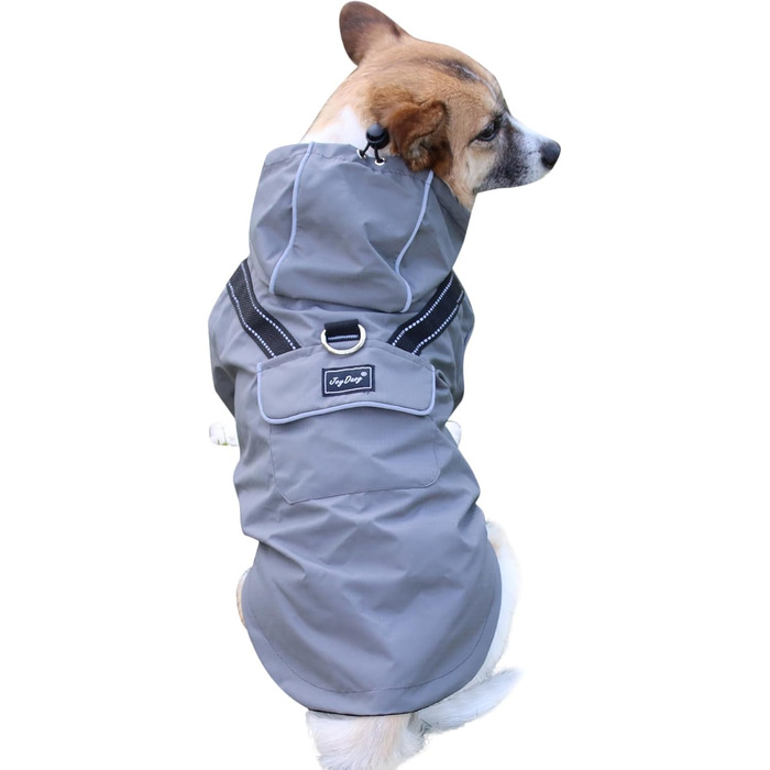 Дощовик для собак середнього розміру JoyDaog Premium з капюшоном, сірий, розмір L. Водонепроникна куртка для активного відпочинку та прогулянок.