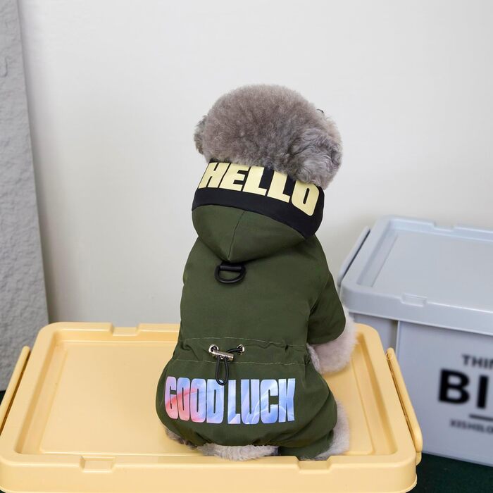 Зелений теплий зимовий водонепроникний одяг для собак: теплий халат для маленьких собак та середніх котів, XL (довжина спини 32 см)