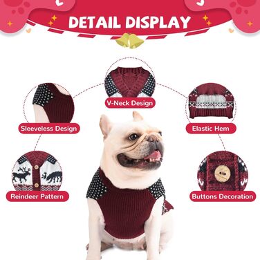 Пуловер для собак ABRRLO з бавовни, теплий зимовий костюм для святкування Нового року (L, костюм оленя)