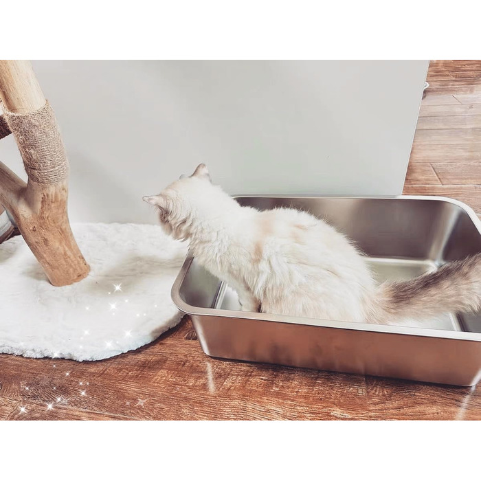 Великий лоток для котів і кроликів IKITCHEN з нержавіючої сталі 50×35×15 см, металевий туалет для тварин, без запаху, не залишає плям, антипригарна гладка поверхня, не ковзає, гумове дно