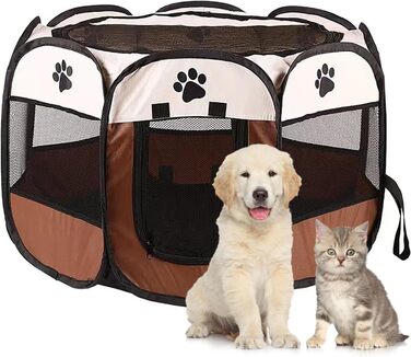 Переносний загін для тварин: загін для собак, вольєр для кошенят, кроликів. Водонепроникний вольєр з оксфордської тканини для дому та вулиці. Колір: коричневий