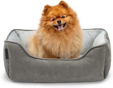 Ліжко для собак Lionto 2-в-1 з м'яким входом, зручне лежання для собак та котів, 60x50 см, подушка для собак у легкому догляді з ефектом замші, сірий L 60 x W 50 x H 22 см Темно-сірий/Світло-сірий
