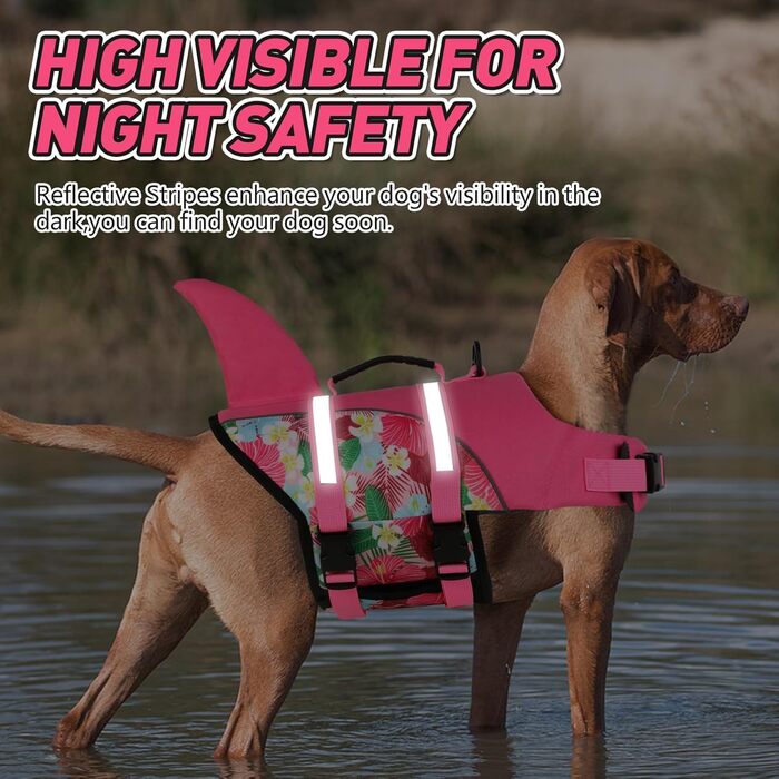 Жилет для плавання собак Doglay з принтом акули, рожевий, X-Small. Забезпечує плавучість та безпеку під час купання та катання на човні.