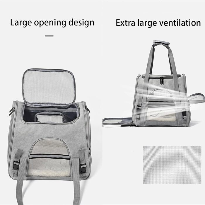 Транспортна переноска для тварин, переноска для кота, переноска для собак, підходить для маленьких собак, котів, кошенят, цуценят, зручний ремінь, регульований плечовий ремінь, для подорожей та прогулянок (Сірий)