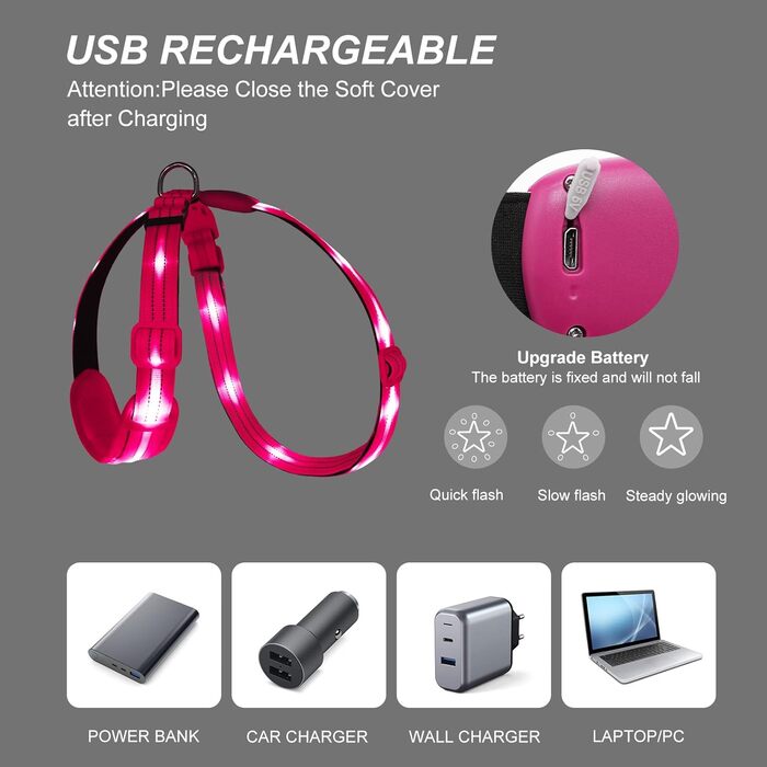 Світлодіодне обіднє світловідбиваючий жилет для собак PZRLit, м'який, регульований, перезаряджуваний (зелений, рожевий, середній)