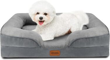 Ортопедичне ліжко для собак Nobleza, середній розмір, 71x58x17 см, з піною з пам'яті, сіре, для маленьких і середніх собак, миється, вологостійке, неслизьке, з високим бортиком
