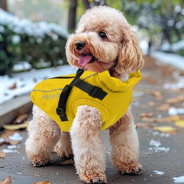 Теплий зимовий одяг для собак: жовтий пуловер/манта XL для маленьких собак, з відбиваючими елементами та дзвінком