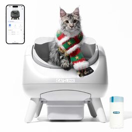 CATLINK Самоочисний лоток для котів, великий розмір XXL з відкритим верхом, Wi-Fi 5 ГГц, об'єм 12 л, підходить для всіх видів наповнювачів, ідеальний для домогосподарств з кількома котами (білий)