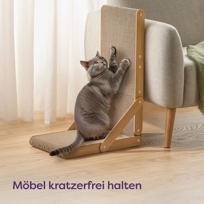 Кігтеточка для котів Knupis велика 68 см - міцна картонна кігтеточка для догляду за кігтями - до 2 років використання - легка збірка - поворотне L-подібне виконання - захист дивану та стін