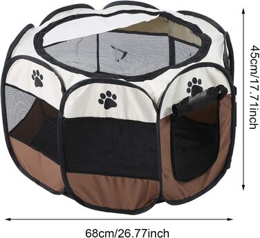 Складане зоо-намет для тварин 8-секційний з бічною сіткою – вольєр для домашніх тварин з блискавками для використання в приміщенні та на вулиці, для подорожей, кемпінгу 68 x 45 см (колір кава)