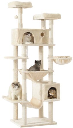 Великий когтетоп MSmask 193 см: стабільний, з 2 будиночками, 2 платформами, гамаком, багатоярусний, для великих котів (Бежевий)