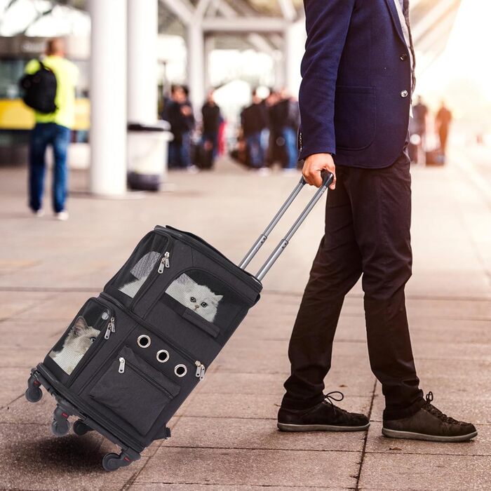 Транспортна переноска для котів на 2 котів до 12 кг, чорна, знімні дверцята