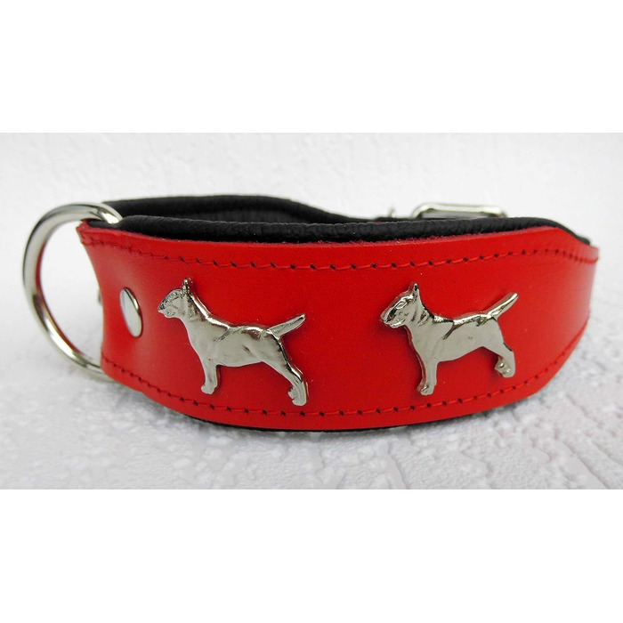 Нашийник Bullterrier з натуральної шкіри для собак, регульований, 33-41 см, 45 мм, чорний, коричневий/коньяк, червоний/чорний