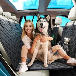 Захисний чохол на сидіння автомобіля для собак, 137,2 x 147,3 см, водовідштовхувальний, з ременями безпеки та гачками, подовжувач заднього сидіння для собак, ковдра для собак в авто, чохол на заднє сидіння