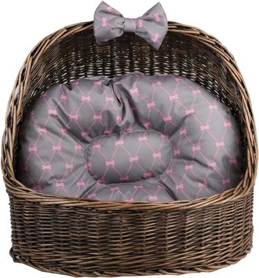 Плетіний лежак для кота з подушкою, з лози (темно-коричневий/сірий)